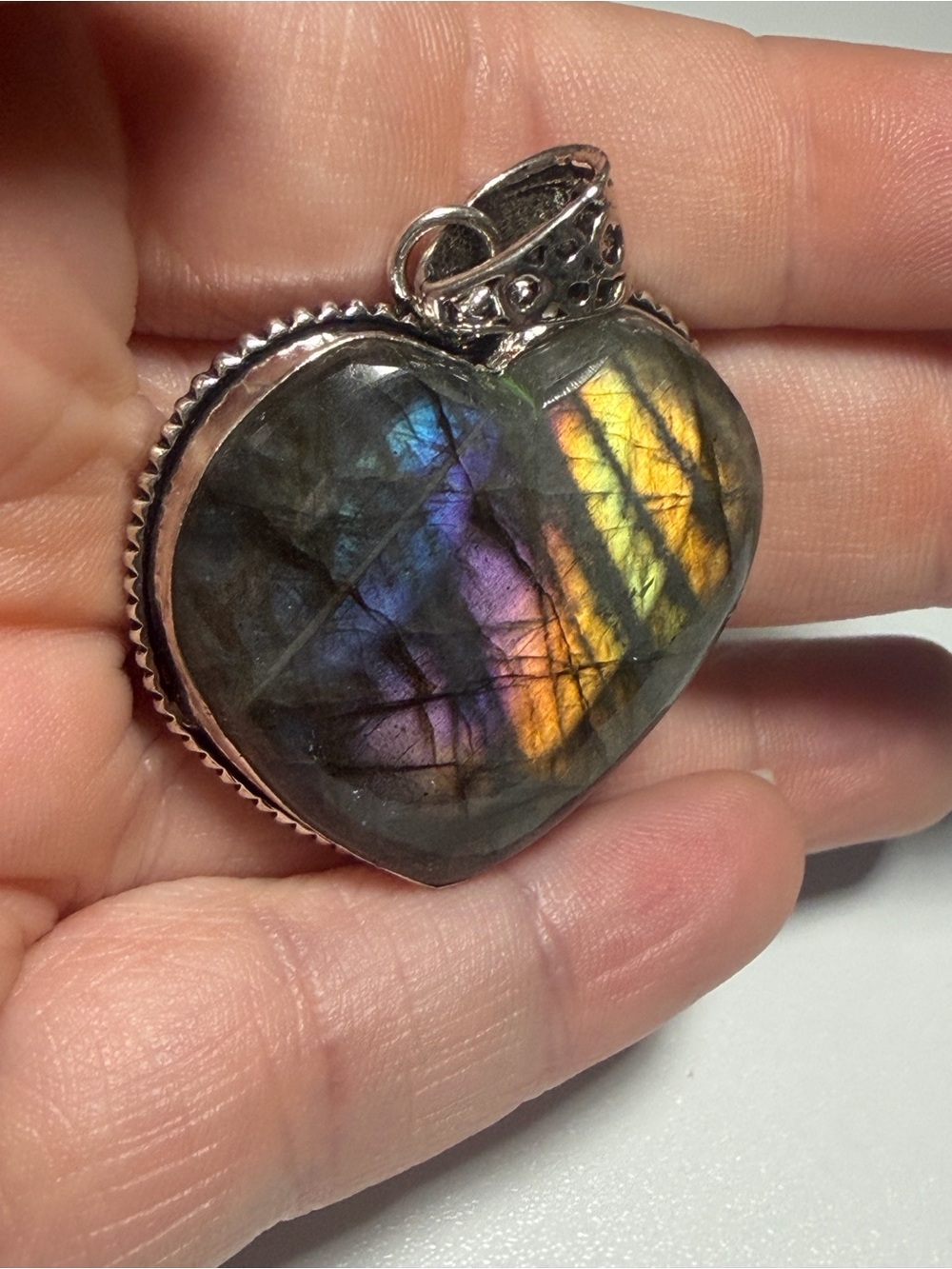 Labradorite Pendant | Purple Gold Blue Flash | Heart | Natural Inclusions *READ*